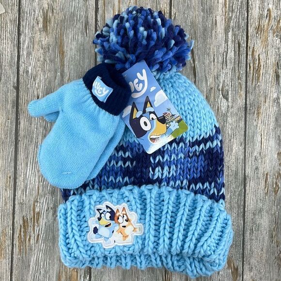 Toddler Bluey Chunky Knit Beanie Hat and Mittens, 3-Piece Set - Picture 1 of 7